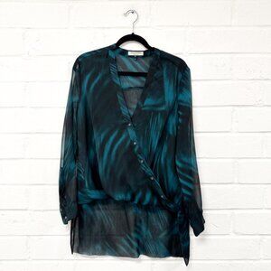 Halston Blouse Blue and Black Texture